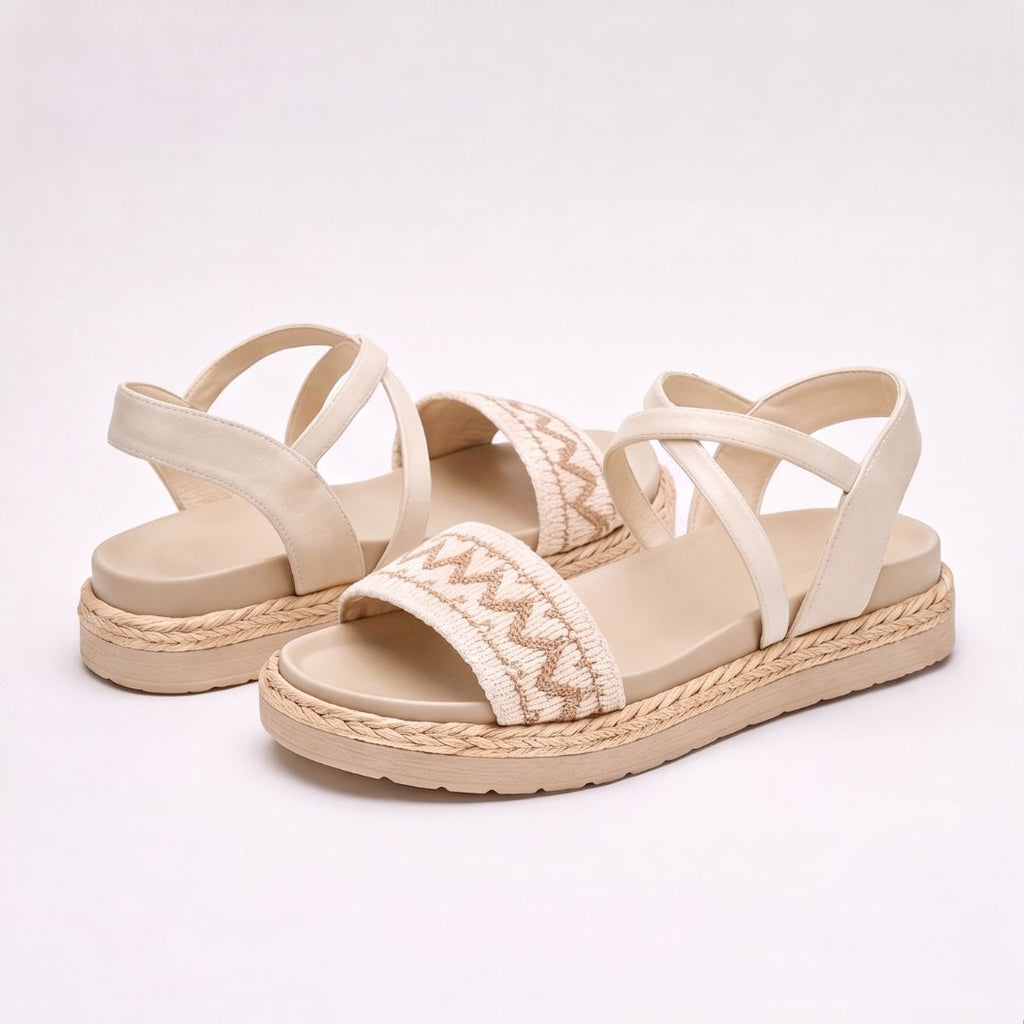Sandales espadrilles à semelle compensée et lanières tressées pour femme – Sandales d'été décontractées à enfiler