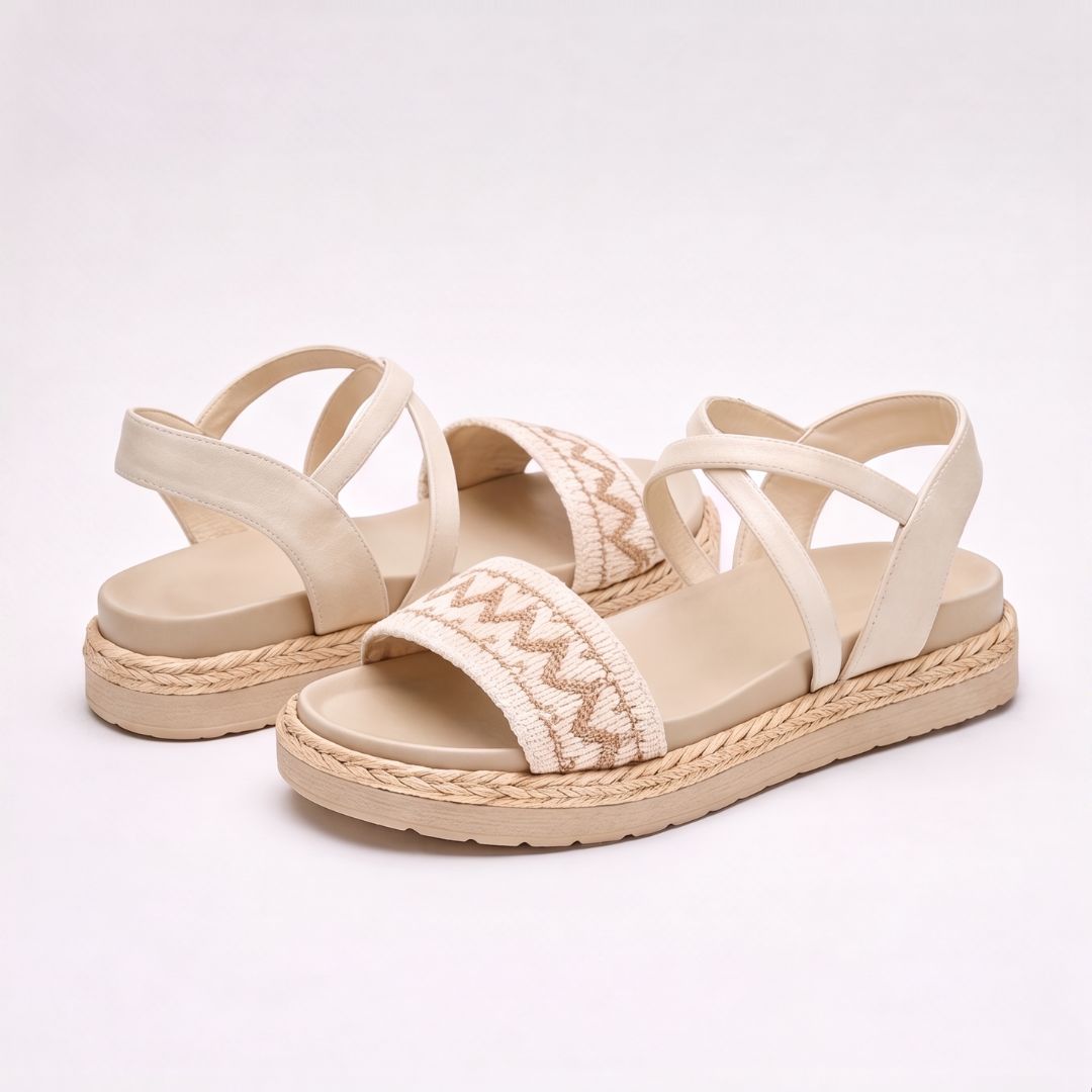 Sandales espadrilles à semelle compensée et lanières tressées pour femme – Sandales d'été décontractées à enfiler