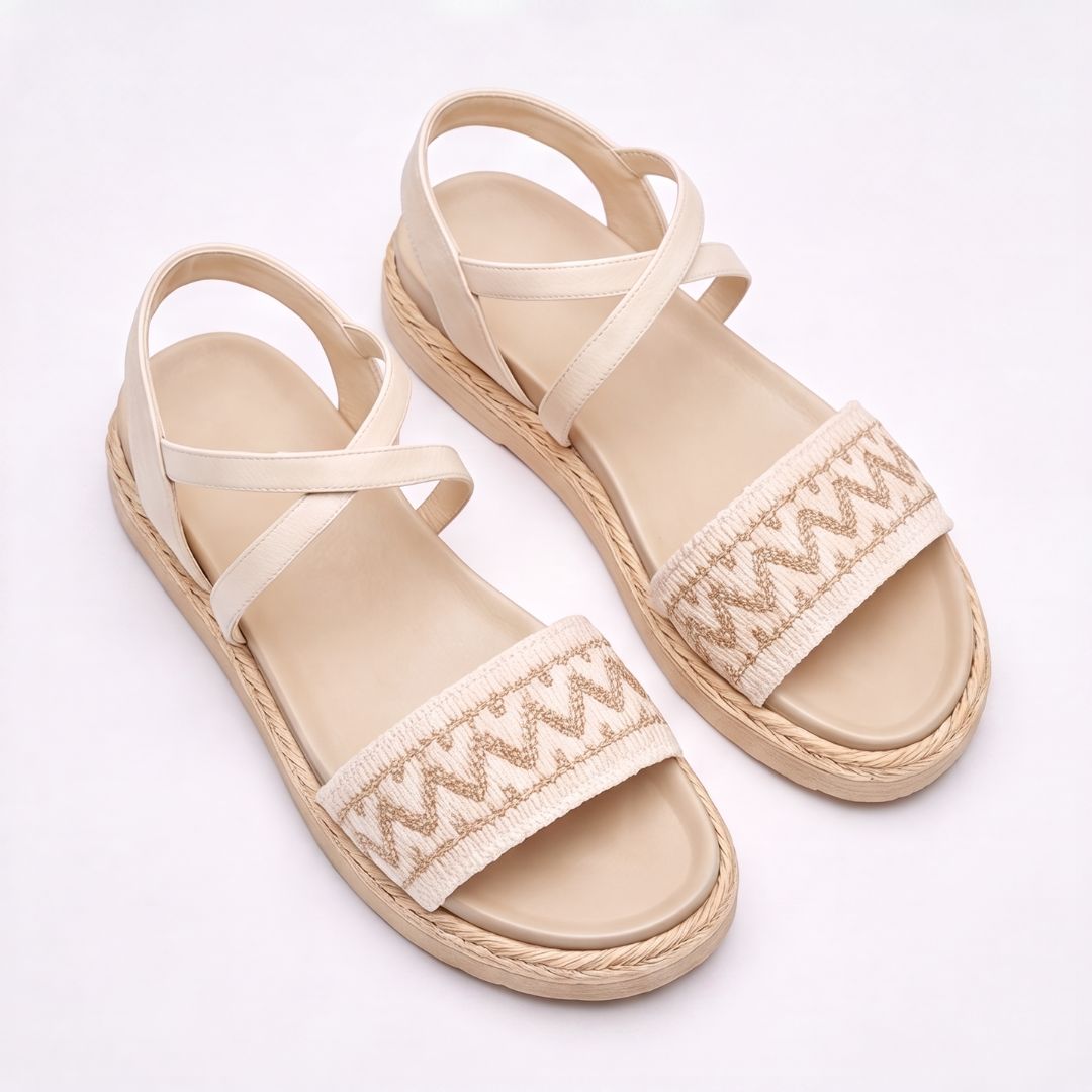 Sandales espadrilles à semelle compensée et lanières tressées pour femme – Sandales d'été décontractées à enfiler