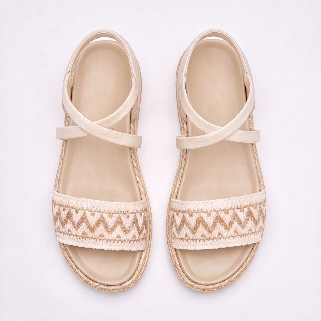 Sandales espadrilles à semelle compensée et lanières tressées pour femme – Sandales d'été décontractées à enfiler
