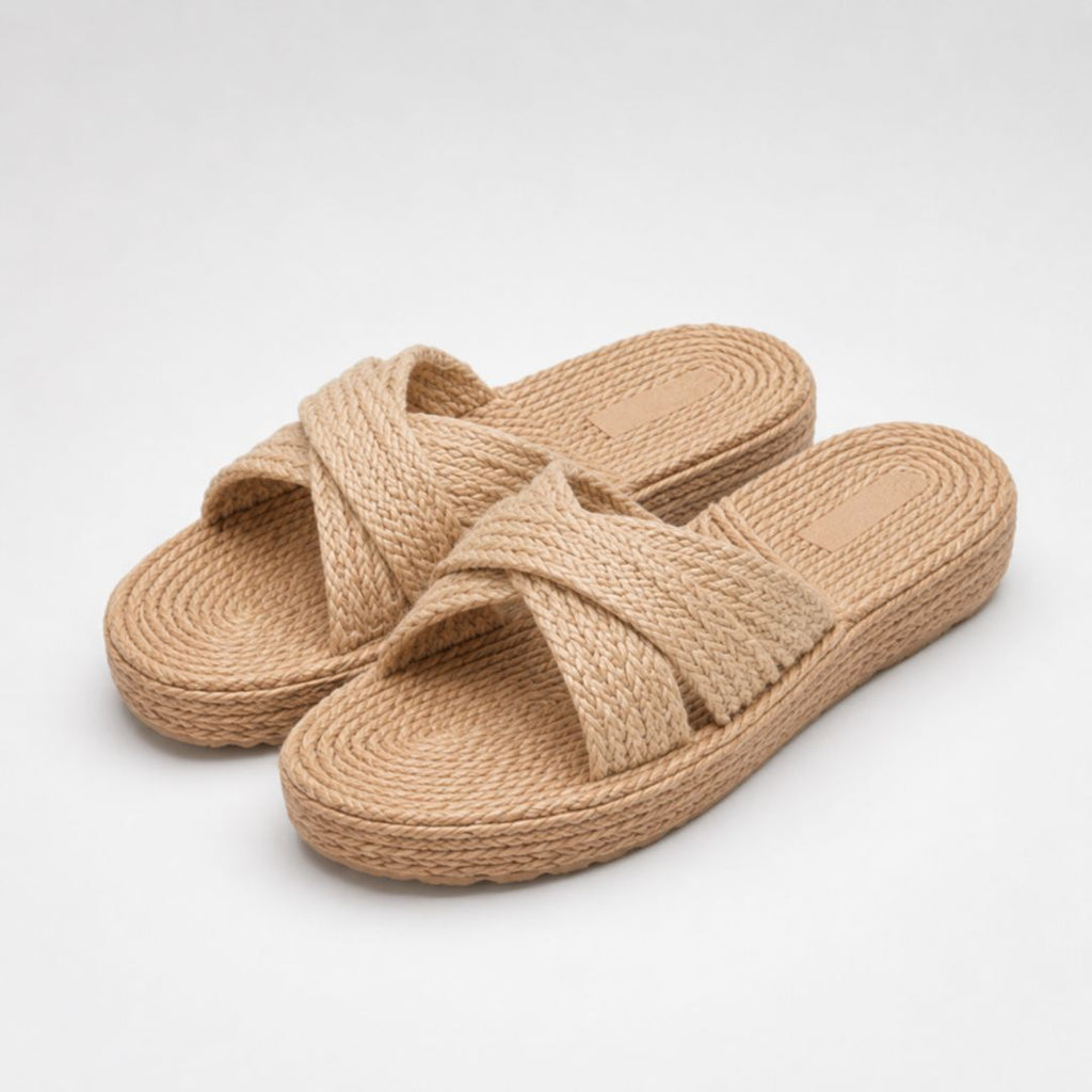 Espadrilles à semelle compensée et lanières croisées pour femme – Sandales d'été décontractées
