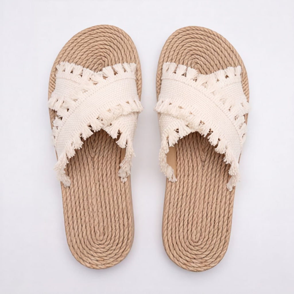Espadrilles à lanières croisées et franges pour femme – Sandales d'été décontractées
