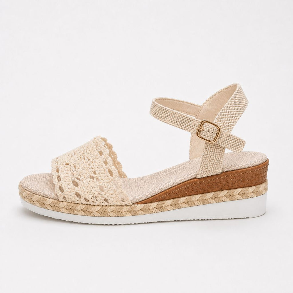 Sandales espadrilles à talon compensé en dentelle pour femme – Chaussures décontractées d'été à bride à la cheville