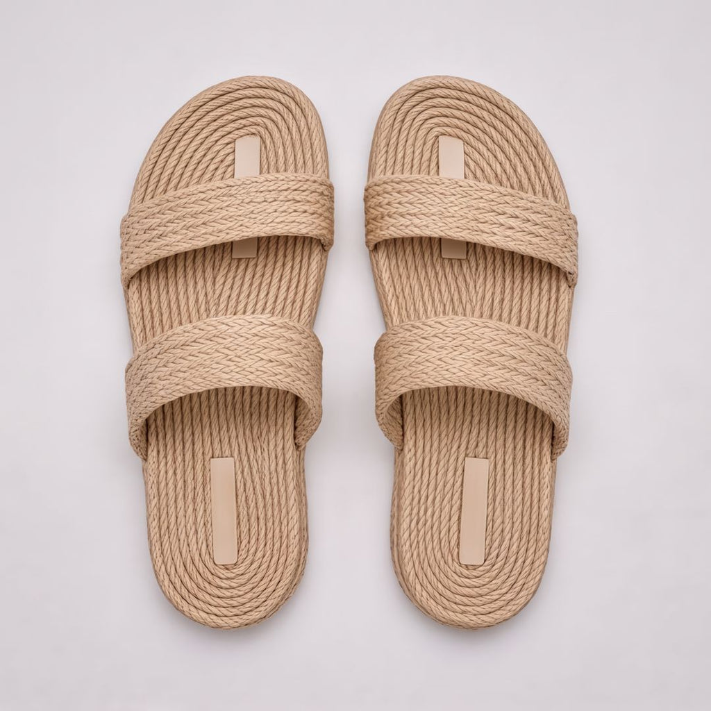 Sandales d'été en paille pour femme – Sandales légères à deux lanières
