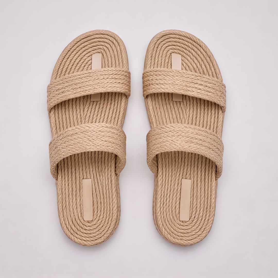 Sandales d'été en paille pour femme – Sandales légères à deux lanières