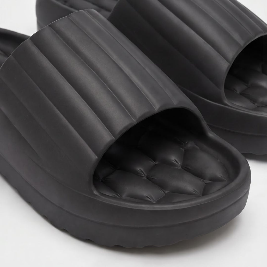 Sandales plates à plateforme confortables à côtes pour femme – Sandales d'été décontractées et légères