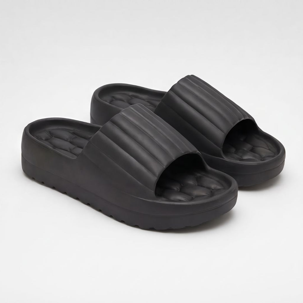Sandales plates à plateforme confortables à côtes pour femme – Sandales d'été décontractées et légères
