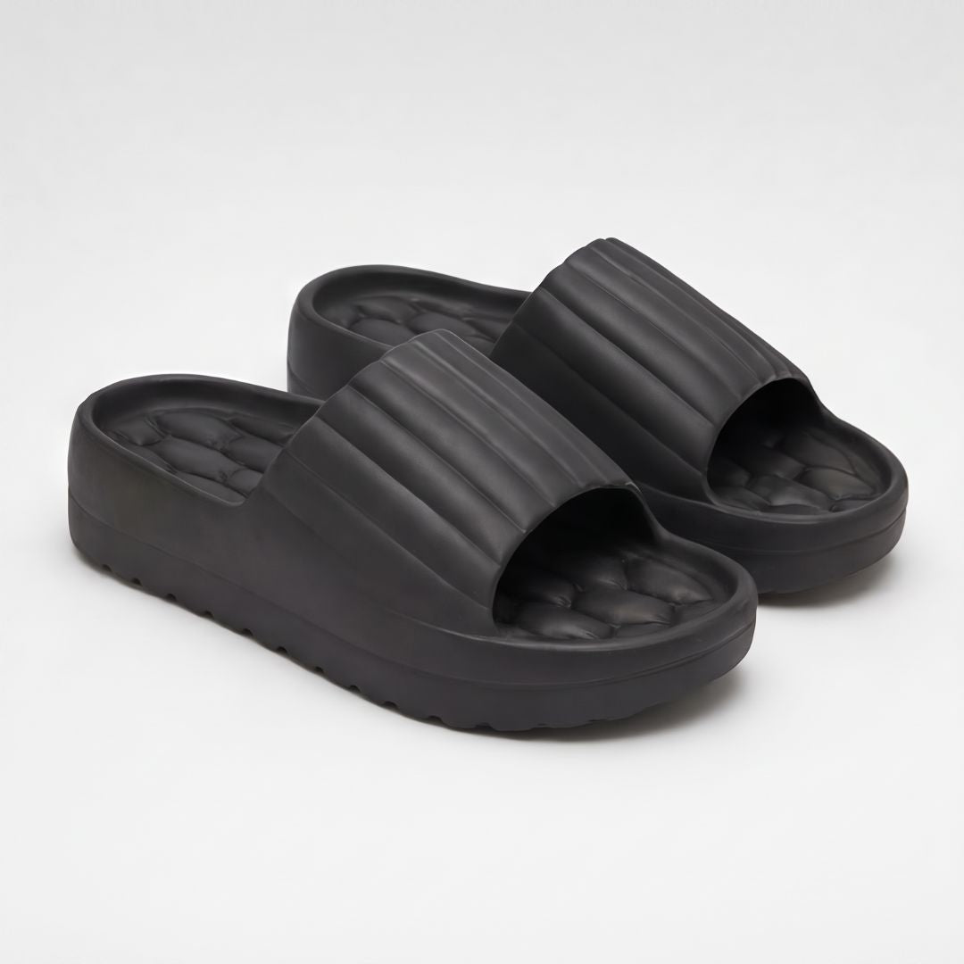 Sandales plates à plateforme confortables à côtes pour femme – Sandales d'été décontractées et légères