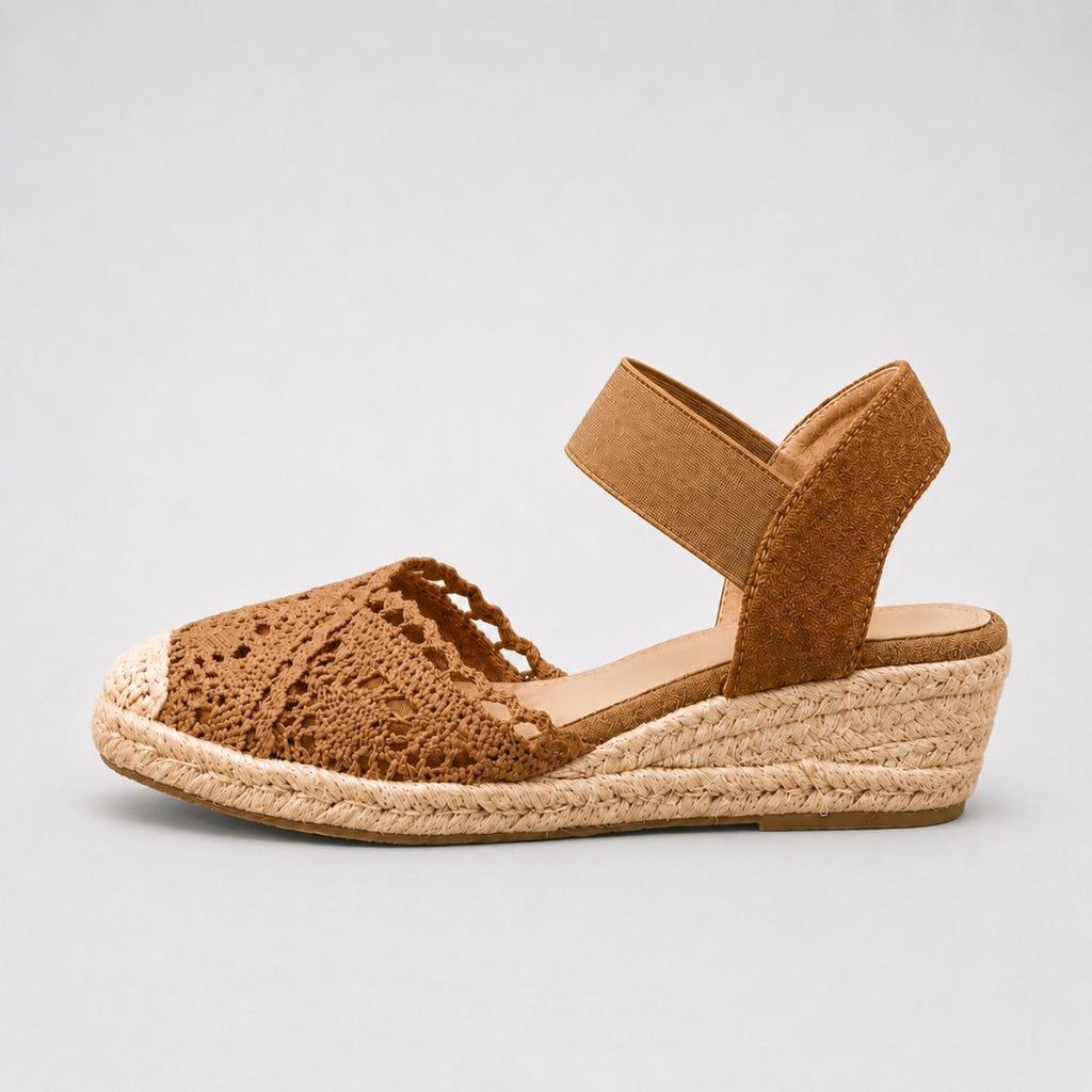 Sandales espadrilles à talon compensé en crochet pour femme – Chaussures décontractées d'été à bride à la cheville