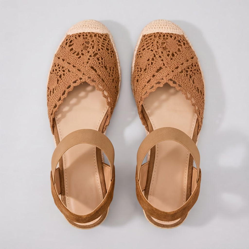 Sandales espadrilles à talon compensé en crochet pour femme – Chaussures décontractées d'été à bride à la cheville