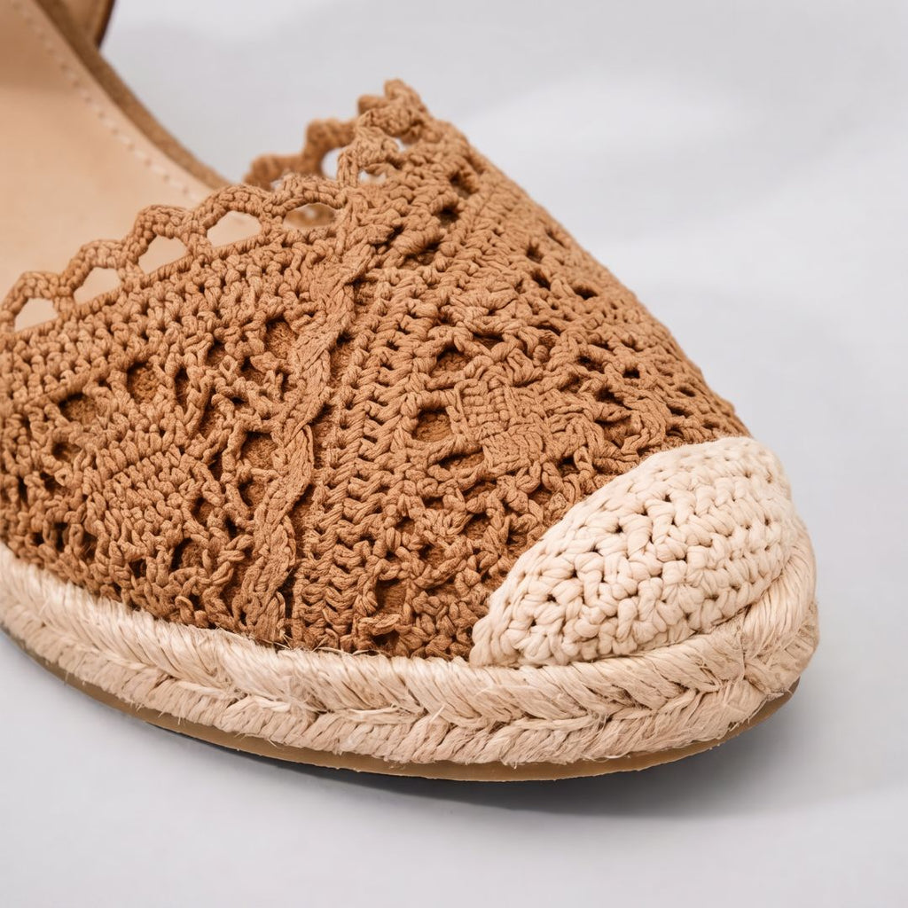 Sandales espadrilles à talon compensé en crochet pour femme – Chaussures décontractées d'été à bride à la cheville