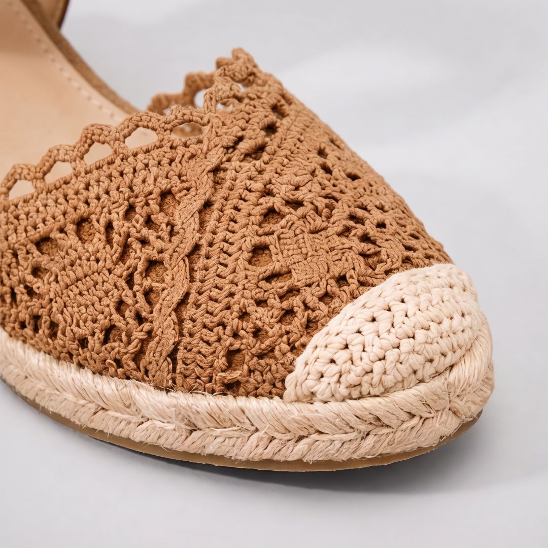 Sandales espadrilles à talon compensé en crochet pour femme – Chaussures décontractées d'été à bride à la cheville