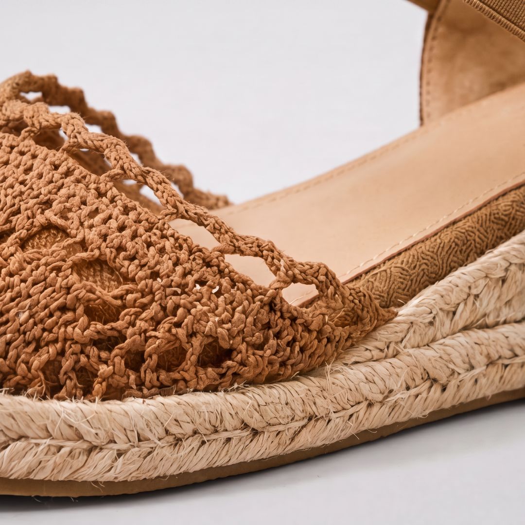 Sandales espadrilles à talon compensé en crochet pour femme – Chaussures décontractées d'été à bride à la cheville