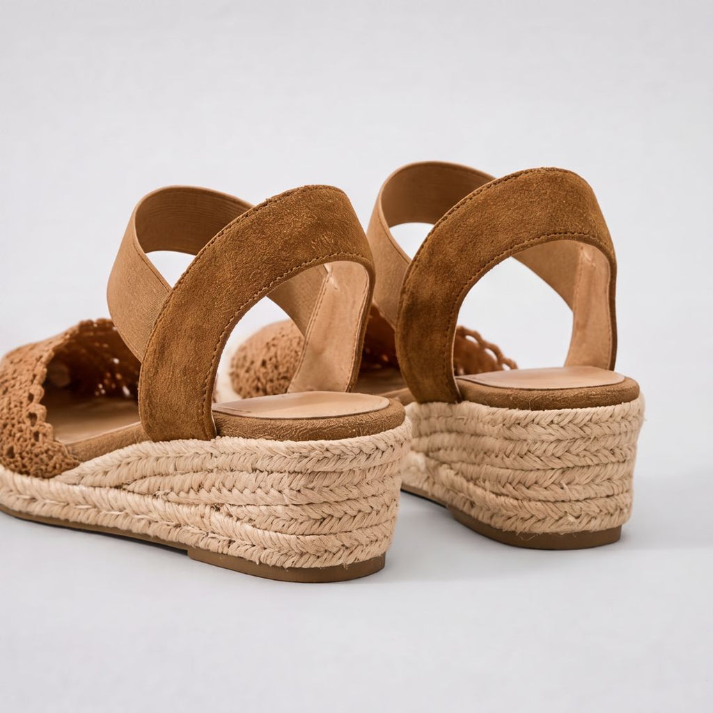 Sandales espadrilles à talon compensé en crochet pour femme – Chaussures décontractées d'été à bride à la cheville