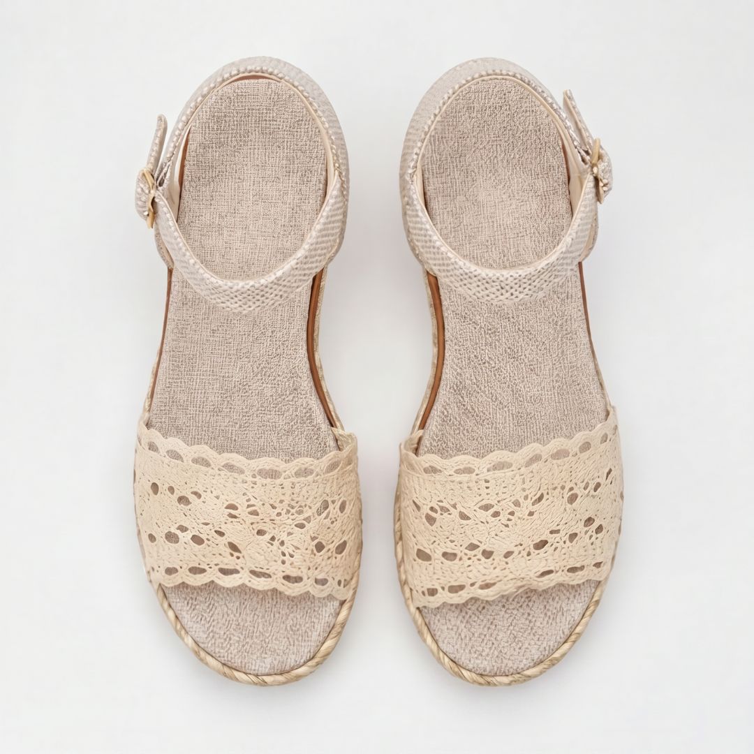 Sandales espadrilles à talon compensé en dentelle pour femme – Chaussures décontractées d'été à bride à la cheville
