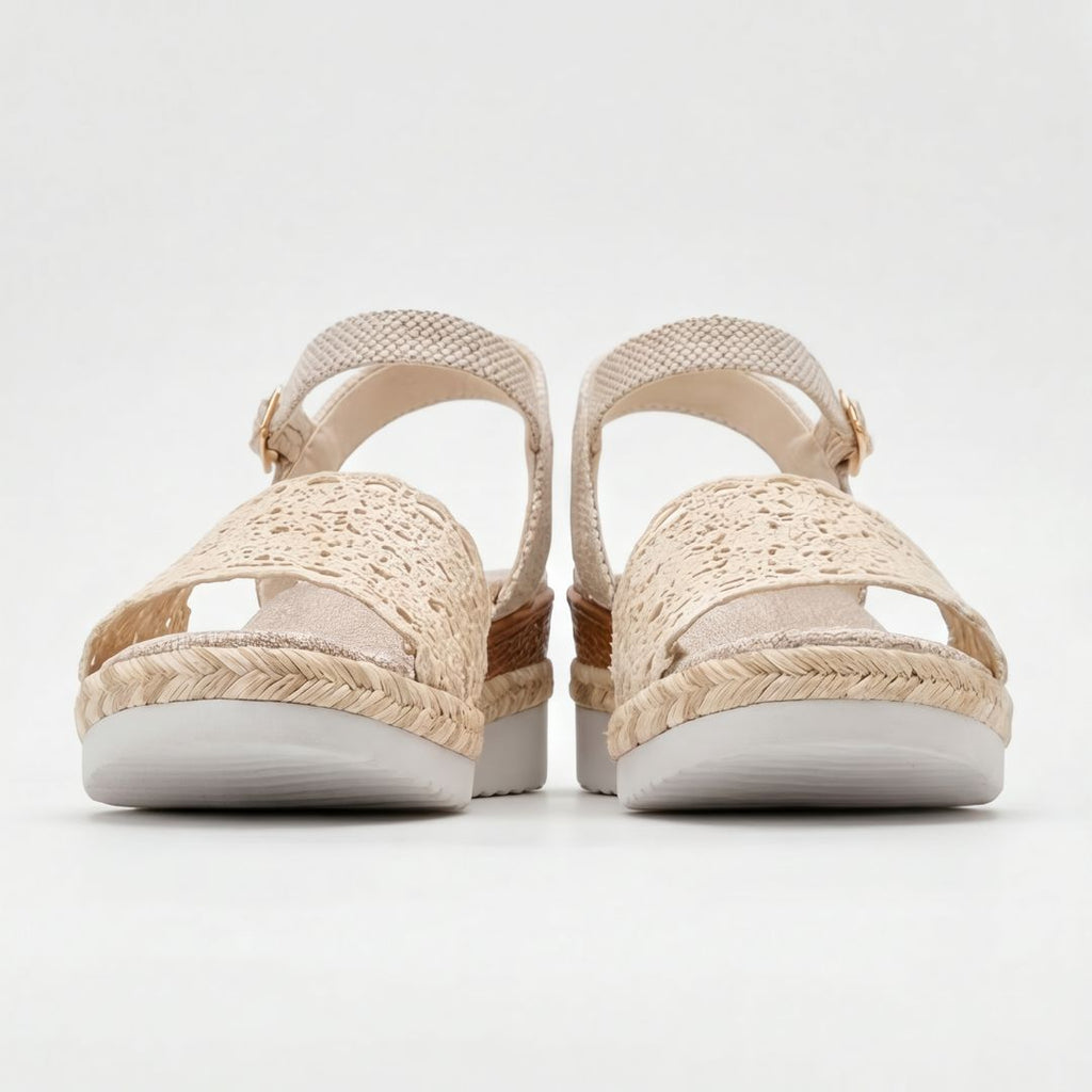 Sandales espadrilles à talon compensé en dentelle pour femme – Chaussures décontractées d'été à bride à la cheville