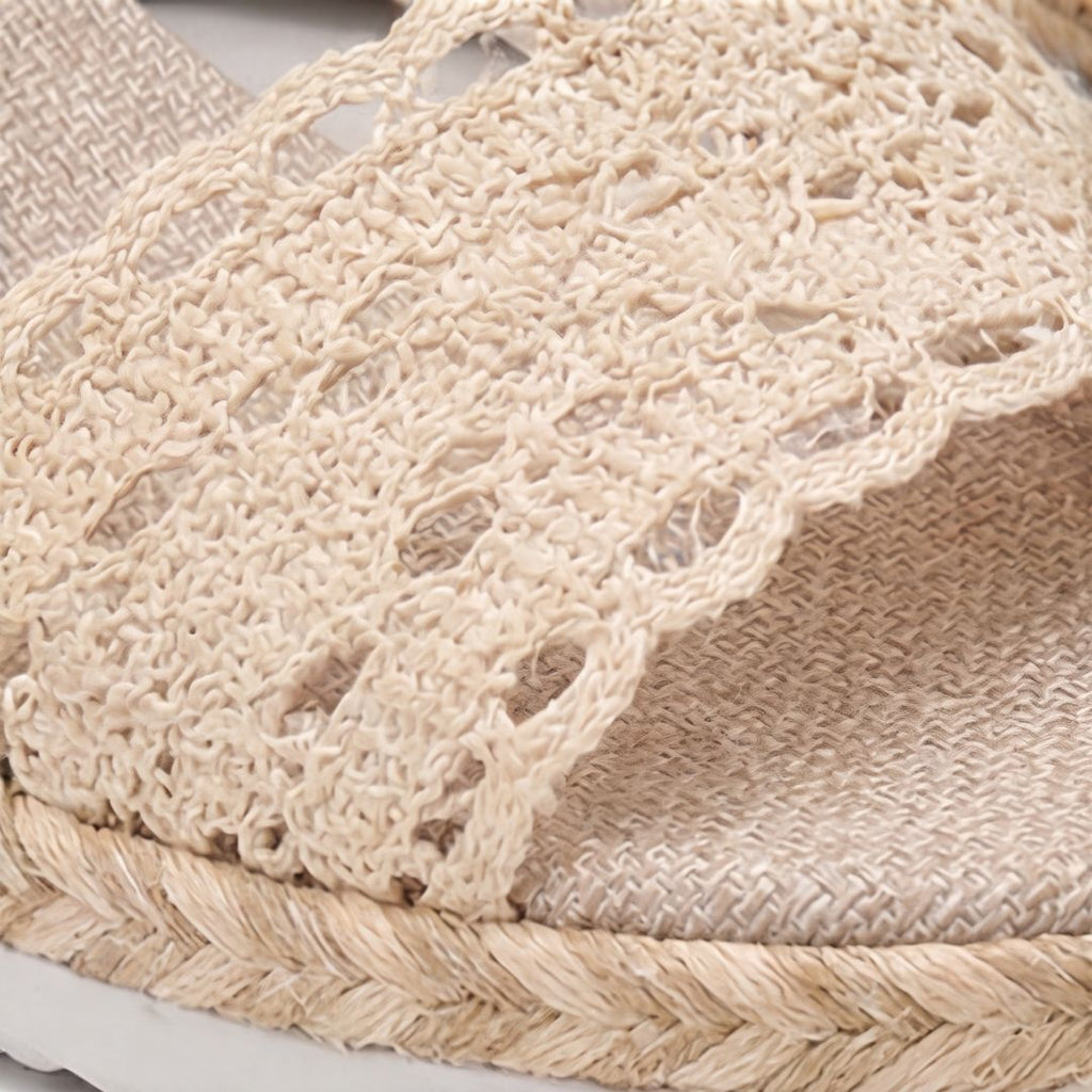 Sandales espadrilles à talon compensé en dentelle pour femme – Chaussures décontractées d'été à bride à la cheville