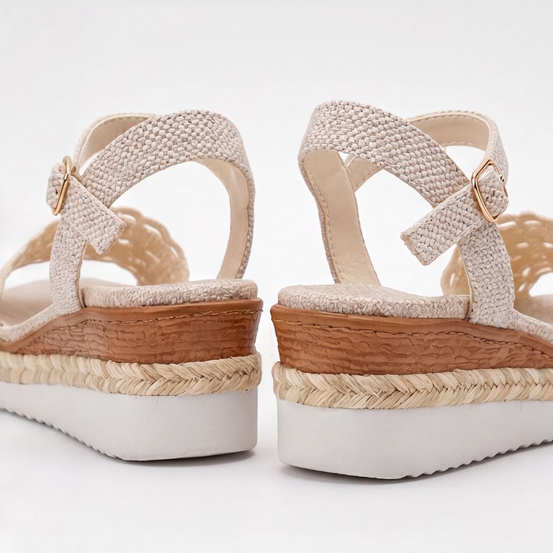Sandales espadrilles à talon compensé en dentelle pour femme – Chaussures décontractées d'été à bride à la cheville