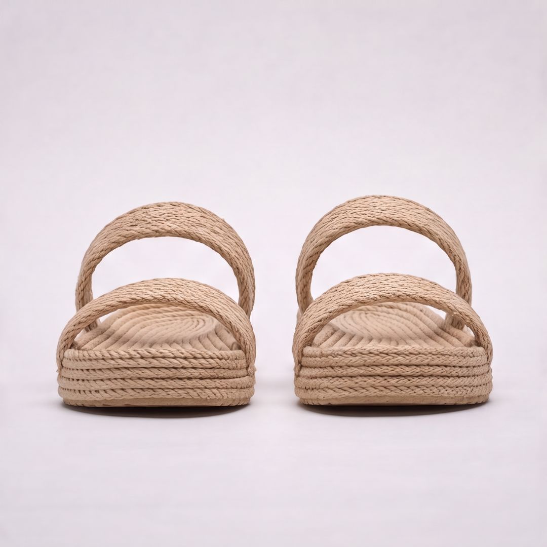 Sandales d'été en paille pour femme – Sandales légères à deux lanières