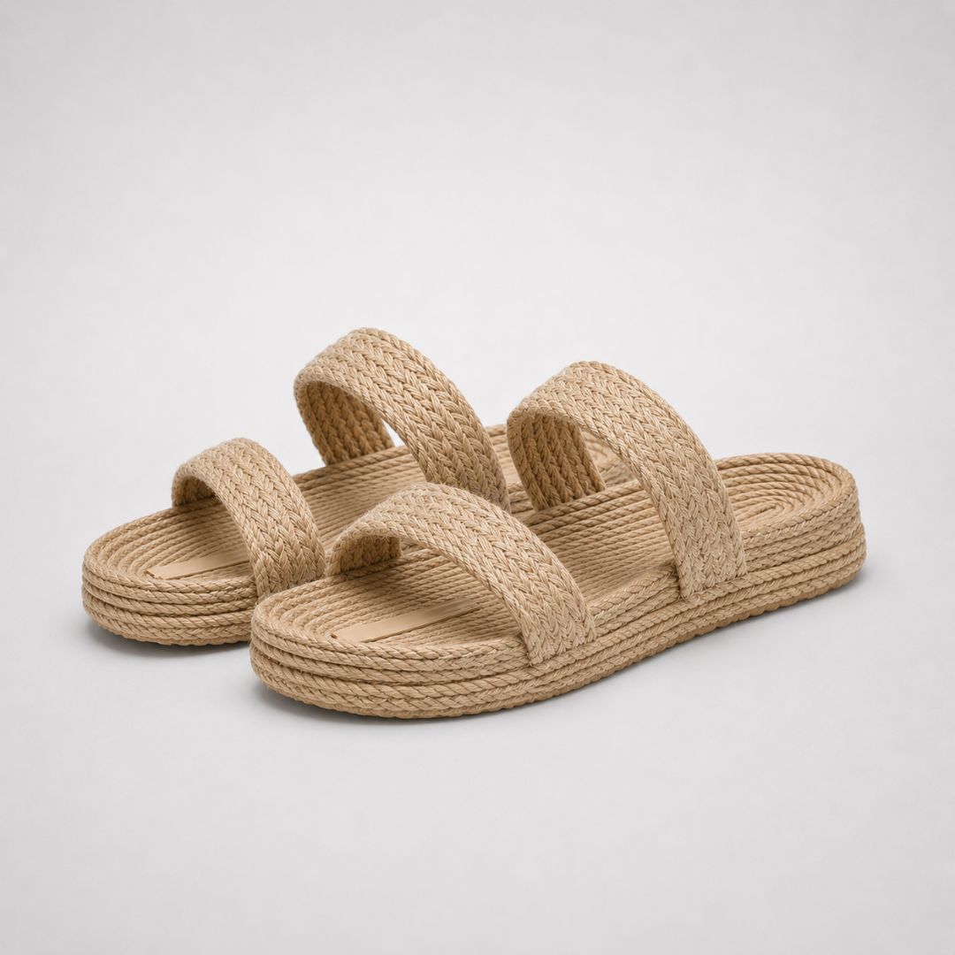 Sandales d'été en paille pour femme – Sandales légères à deux lanières