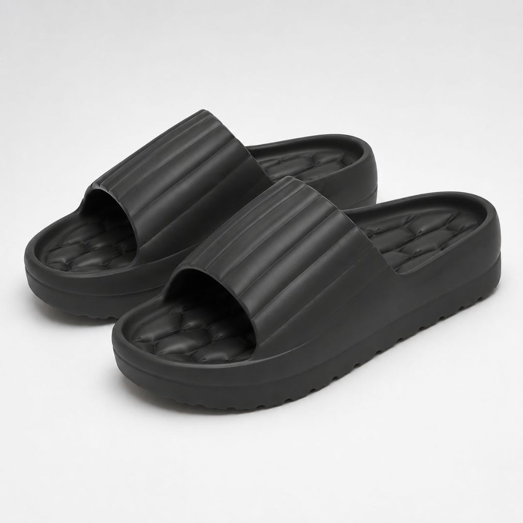 Sandales plates à plateforme confortables à côtes pour femme – Sandales d'été décontractées et légères