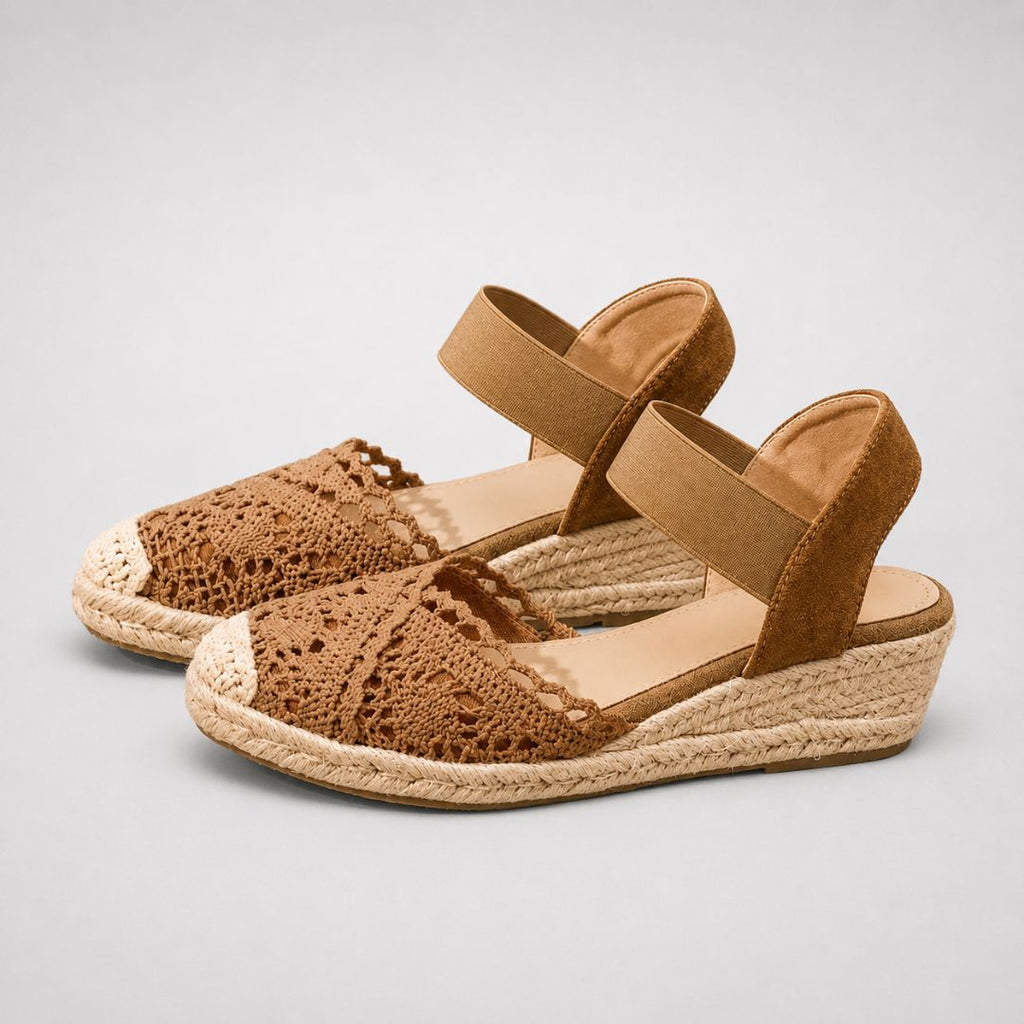 Sandales espadrilles à talon compensé en crochet pour femme – Chaussures décontractées d'été à bride à la cheville
