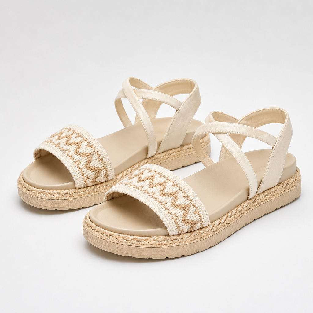 Sandales espadrilles à semelle compensée et lanières tressées pour femme – Sandales d'été décontractées à enfiler