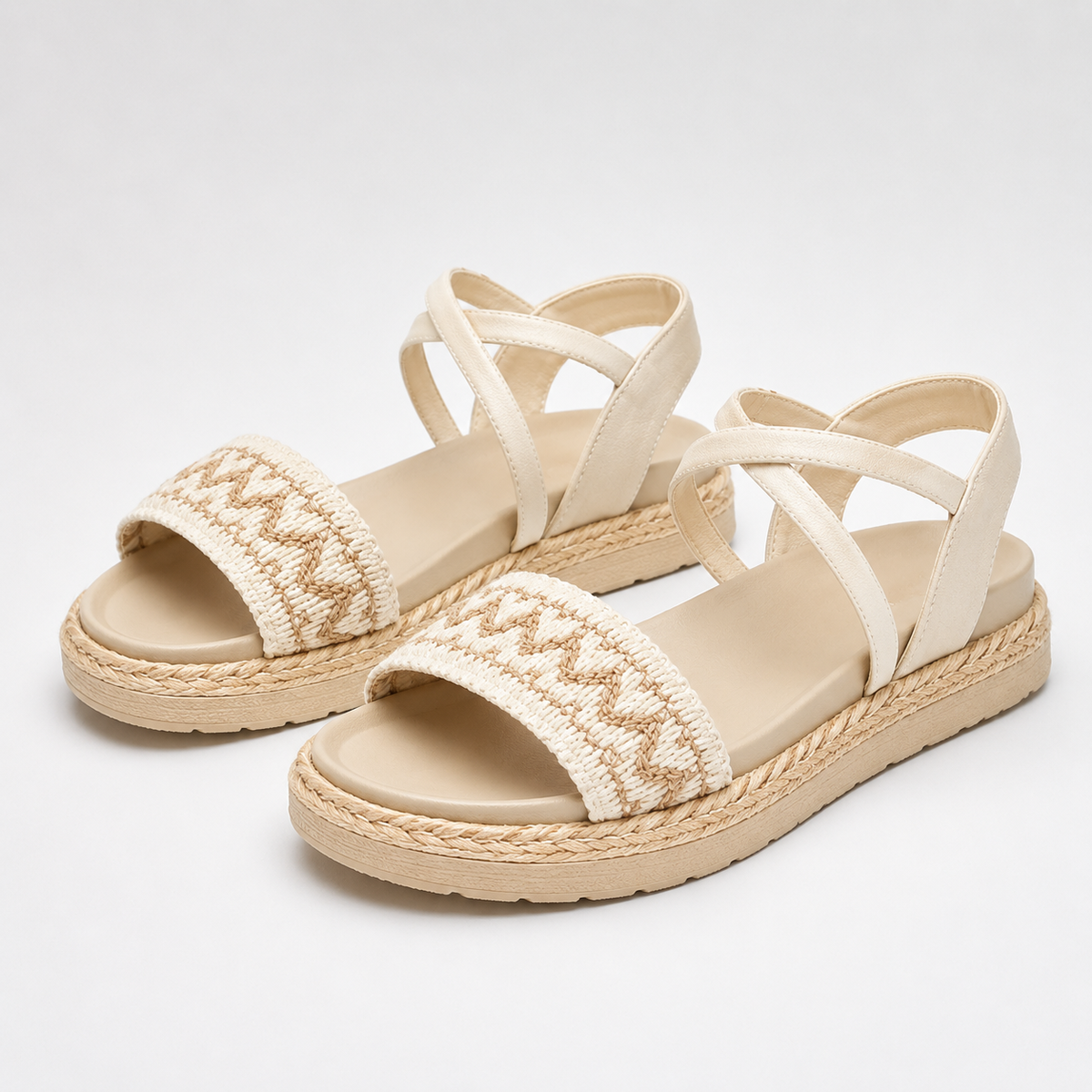 Sandales espadrilles à semelle compensée et lanières tressées pour femme – Sandales d'été décontractées à enfiler